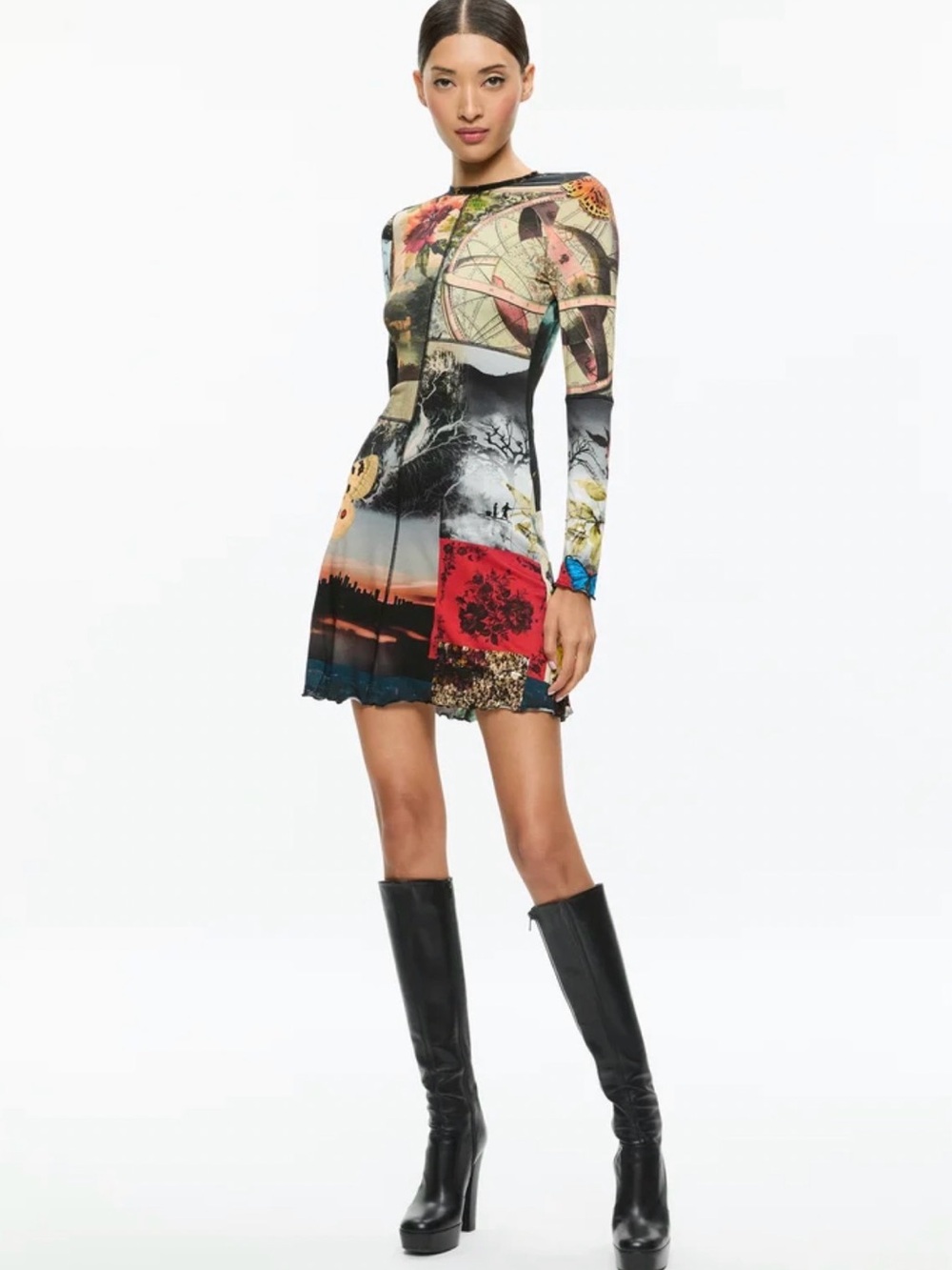 NWOT Alice + Olivia Delora A-Line Mini Dress In Color Eco Fusion. Size 4 - Picture 6 of 16
